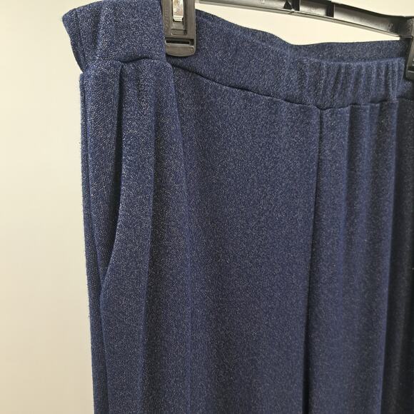 Eloquii Pants Plus 16‎ Elastic Waistband Pull On Metallic Knit High Waist Navy - Picture 3 of 7